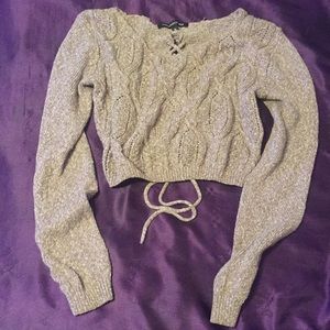 Knit Gray Crop Top Longsleeve Blouse